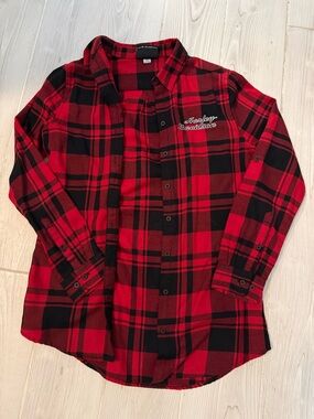 Harley-Davidson Red and Black Plaid Flannel Shirt